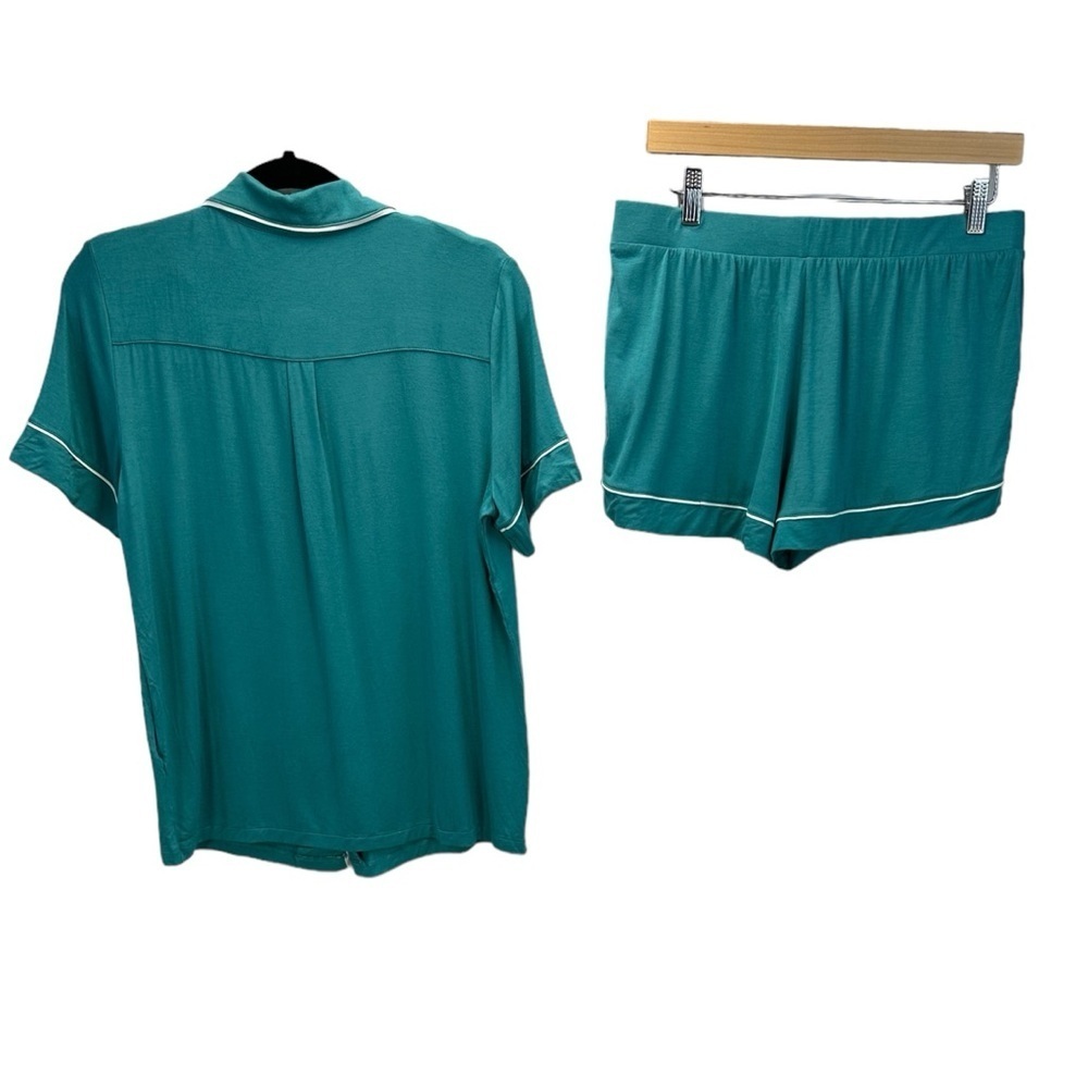 Alfani 2-piece Notch Collar Button Down Pajama Short Set - Teal Blue Green - Med - Picture 2 of 11